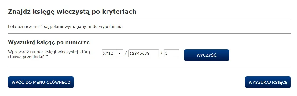 Wyszukiwanie księgi wieczystej